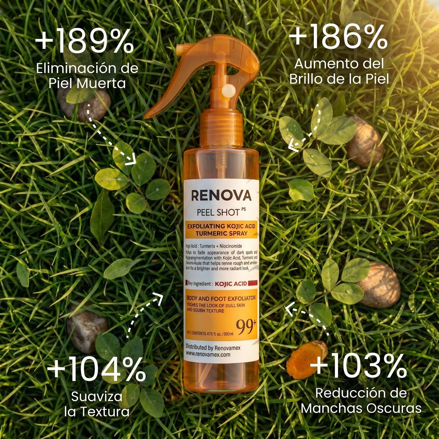 RENOVA | Spray Exfoliante Corporal - Cúrcuma + Ácido Kójico